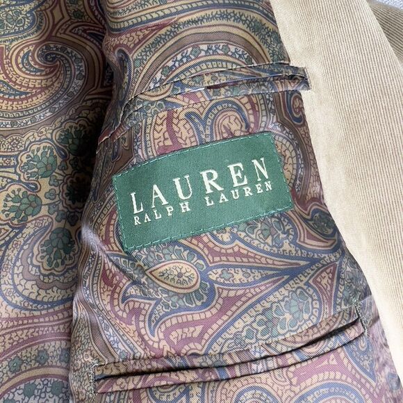 Lauren Ralph Lauren Blazer‎ Mens 46R Tan Khaki Micro Corduroy Sport Coat Paisley - Picture 6 of 13